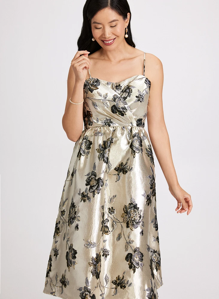 Metallic Floral Print Dress