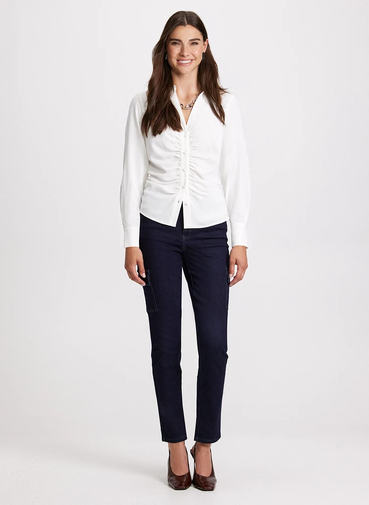 Button-Down Blouse & Slim Leg Cargo Jeans