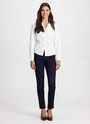 Button-Down Blouse & Slim Leg Cargo Jeans