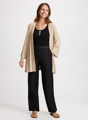 Open Front Layering Top & Wide Leg Linen-Blend Pants