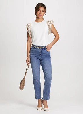 Ruffled Eyelet Sleeve Tee