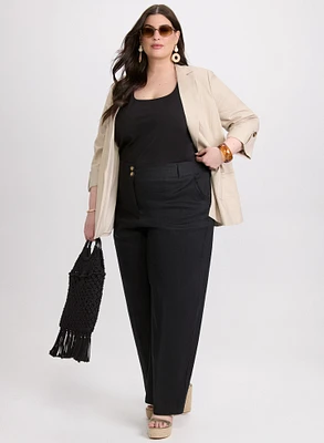 Linen-Blend Blazer & Olivia Stretch-Linen Wide-Leg Pants
