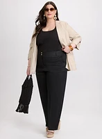 Linen-Blend Blazer & Olivia Stretch-Linen Wide-Leg Pants