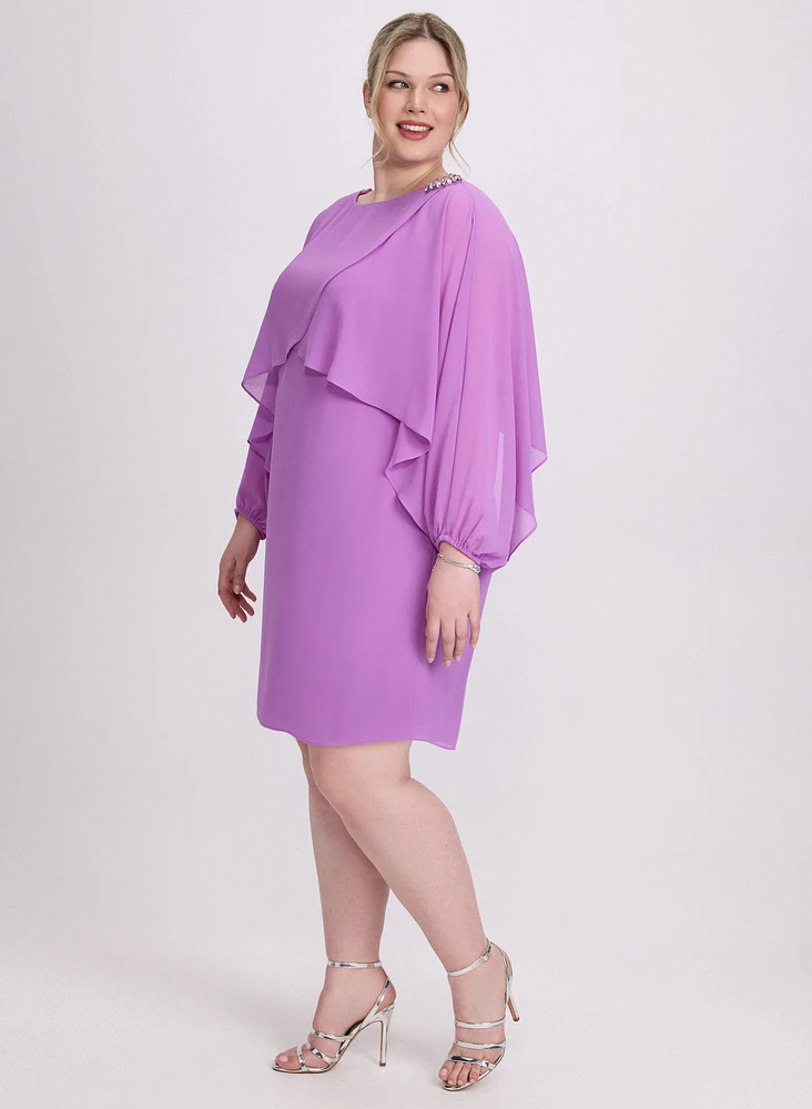 Brooch Embellished Capelet Dress