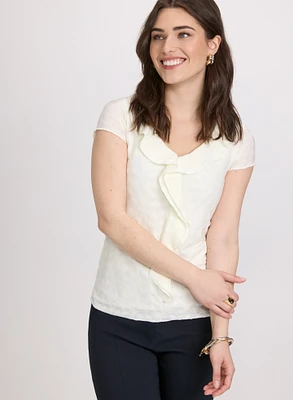 Textured Ruffle Front Top
