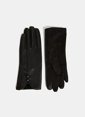 Button Detail Vegan Leather Gloves