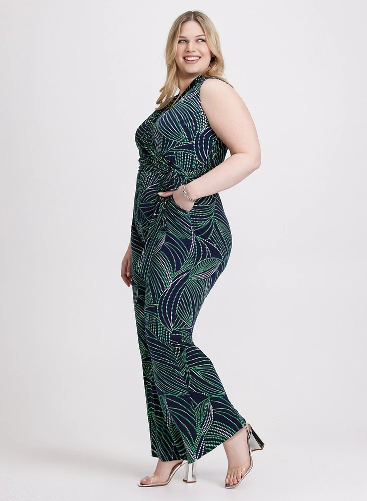 Abstract Leaf Print Jumpsuit