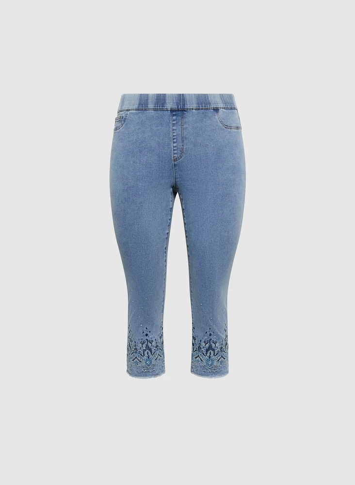 Embroidered Denim Capris
