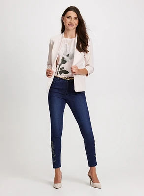 Shawl Neck Jacket & Embellished Hem Jeans