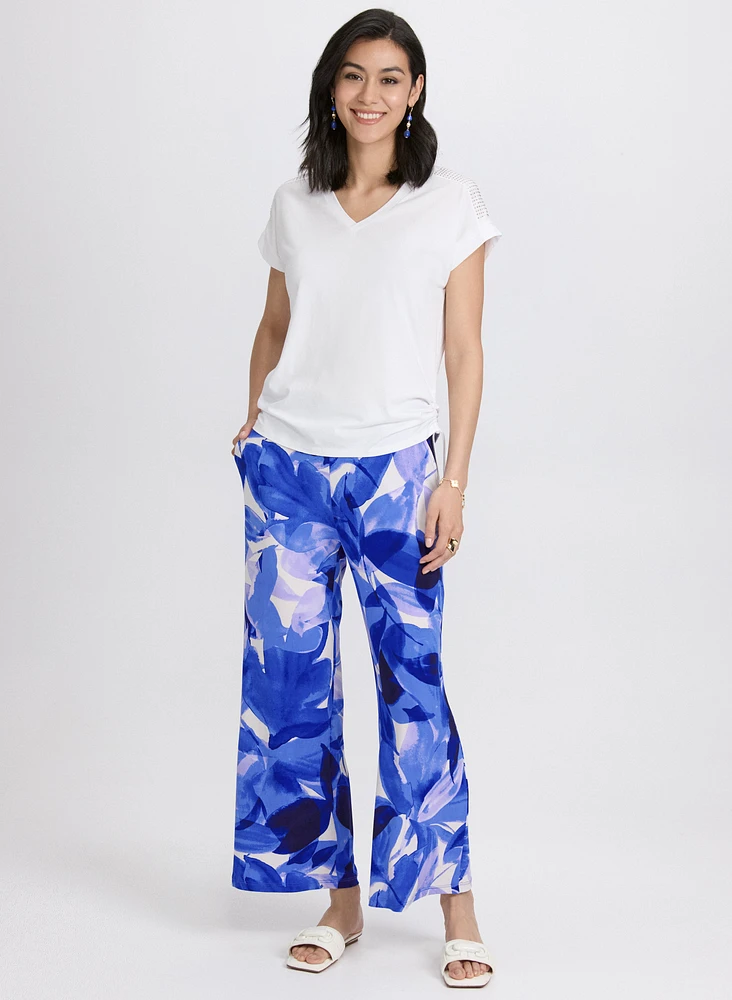 Pantalon Olivia large à motif feuilles