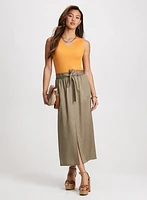 Rib Knit Sleeveless Top & Front Slit Midi Skirt