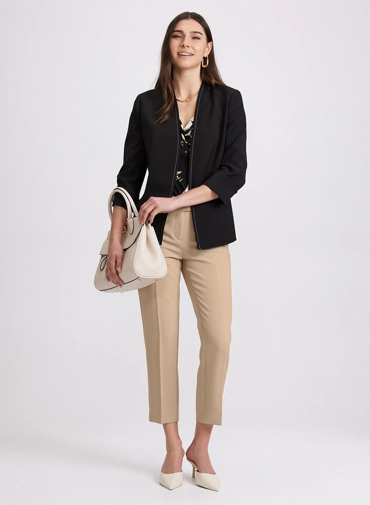 Twill Collarless Jacket & Emma Embossed Button Slim-Leg Pants