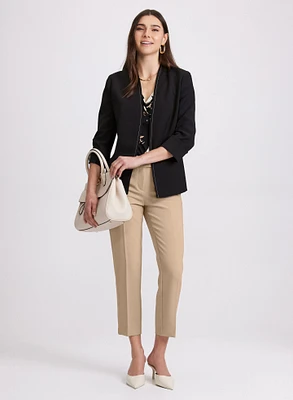 Twill Collarless Jacket & Emma Embossed Button Slim-Leg Pants