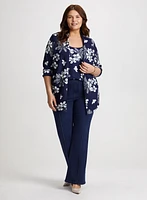 Floral Print Fooler Top & Pull-On Bootcut Jeans