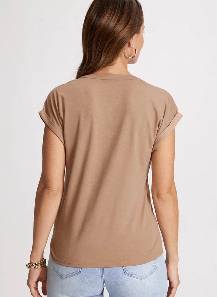 Zip-Front Knit T-Shirt