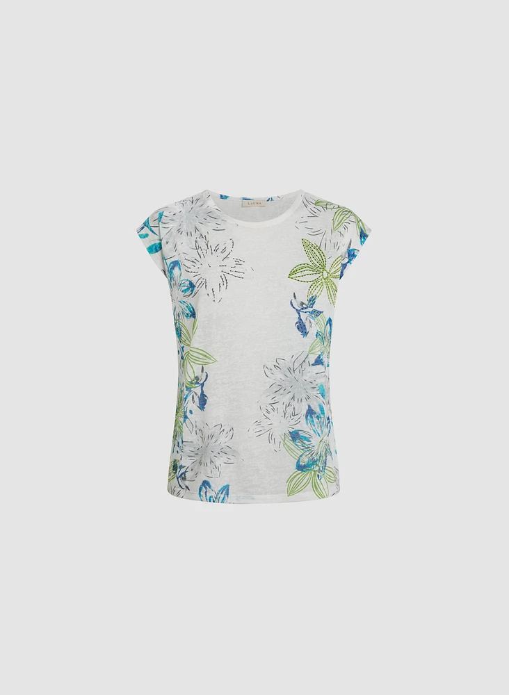 T-shirt chiné à motif floral