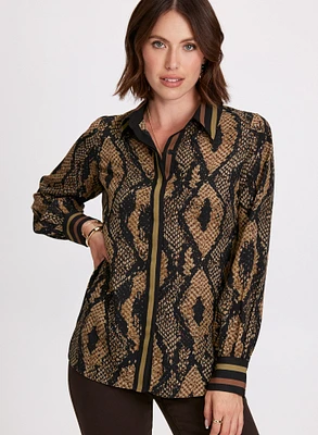 Snake Print Button-Up Blouse