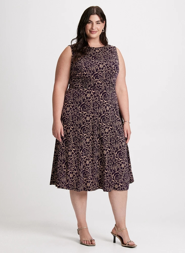 Ruched Waist Paisley Print Dress