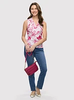 Floral Criss-Cross Neckline Top & Essential Straight Leg Jeans