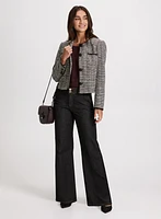 Single-Button Boucle Jacket & Flare Leg Jeans