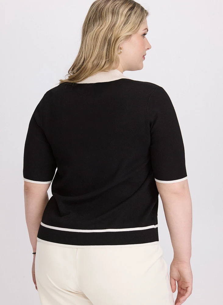 Contrast Knit Polo Top