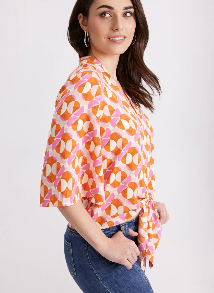 Geometric Tie Blouse