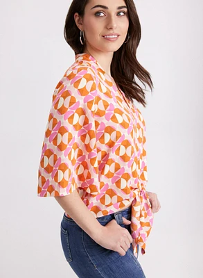 Geometric Tie Blouse