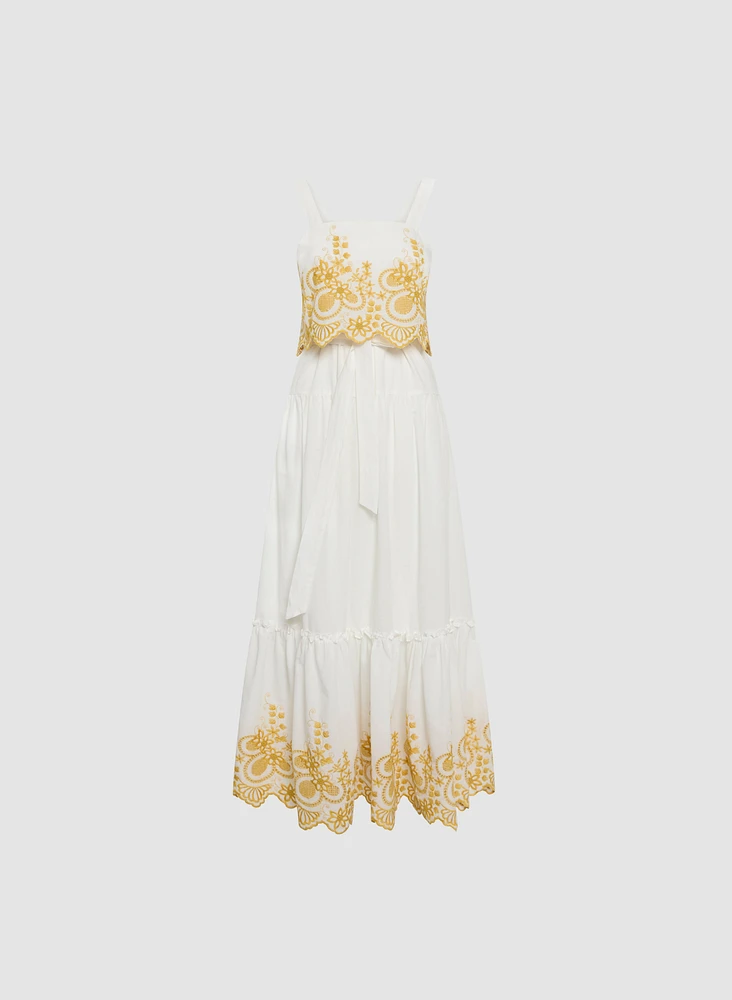 Long Contrasting Embroidery Dress