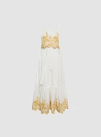 Long Contrasting Embroidery Dress