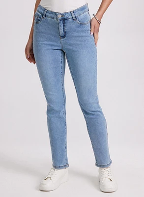 Tonal Stone Embellished Straight-Leg Jeans