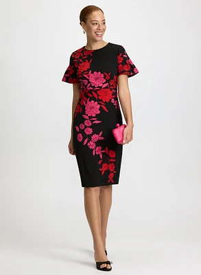 Robe courte en crêpe floral