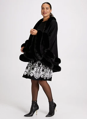 Faux Fur Trim Poncho