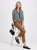 Striped Cardigan & Slit Hem Pants