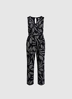 Leaf Print Wide Leg Jumpsuit