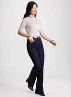 Turtleneck Top & Flared Pintuck Jeans