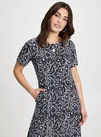 Leaf Print Cold Shoulder Dress