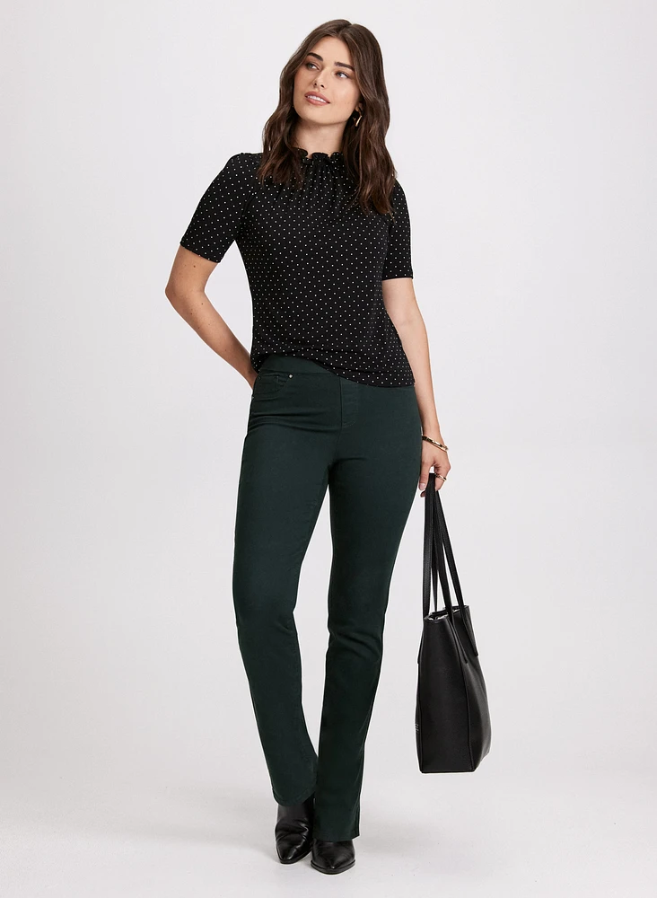 Polka Dot Mock Neck Top & Straight Leg Jeans