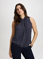 Sleeveless Twist-Neck Blouse