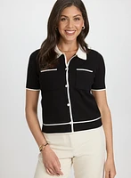 Contrast Knit Polo Top