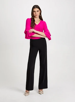 Ruffle Sleeve V-Neck Top & Wide Leg Pants