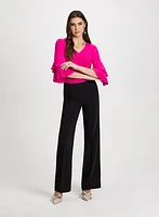 Ruffle Sleeve V-Neck Top & Wide Leg Pants