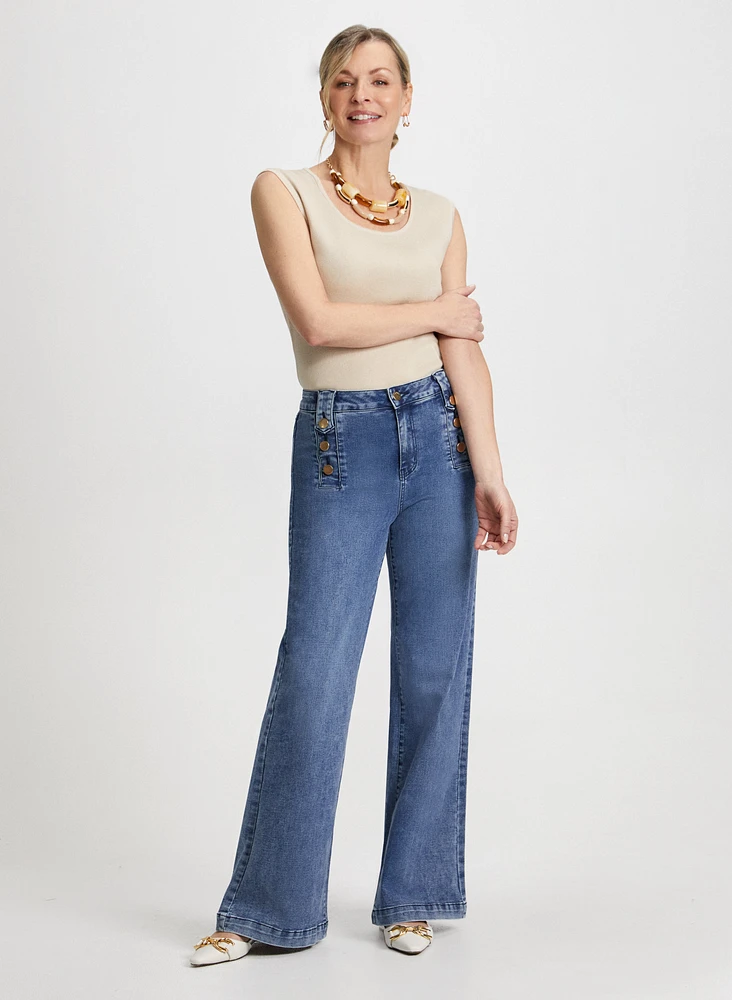 Cap Sleeve Top & Wide Leg Jeans