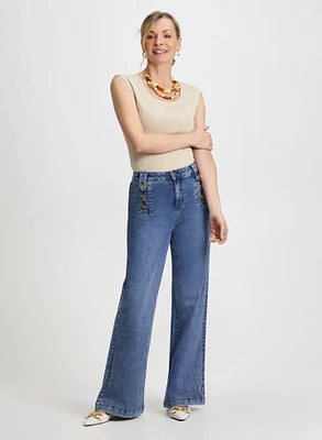 Cap Sleeve Top & Wide Leg Jeans