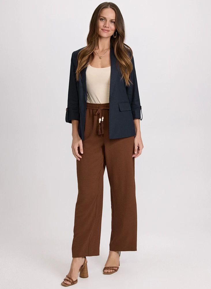 Blazer en mélange de lin et pantalon large à cordon