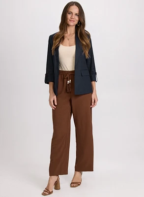 Blazer en mélange de lin et pantalon large à cordon