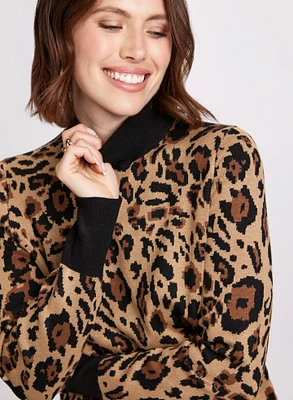 Leopard Print Mock Neck Sweater