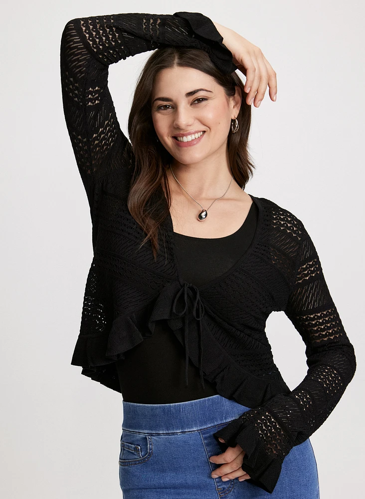 Pointelle Bell Sleeve Cardigan