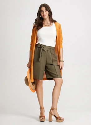 Long Cardigan & Belted Linen-Blend Shorts