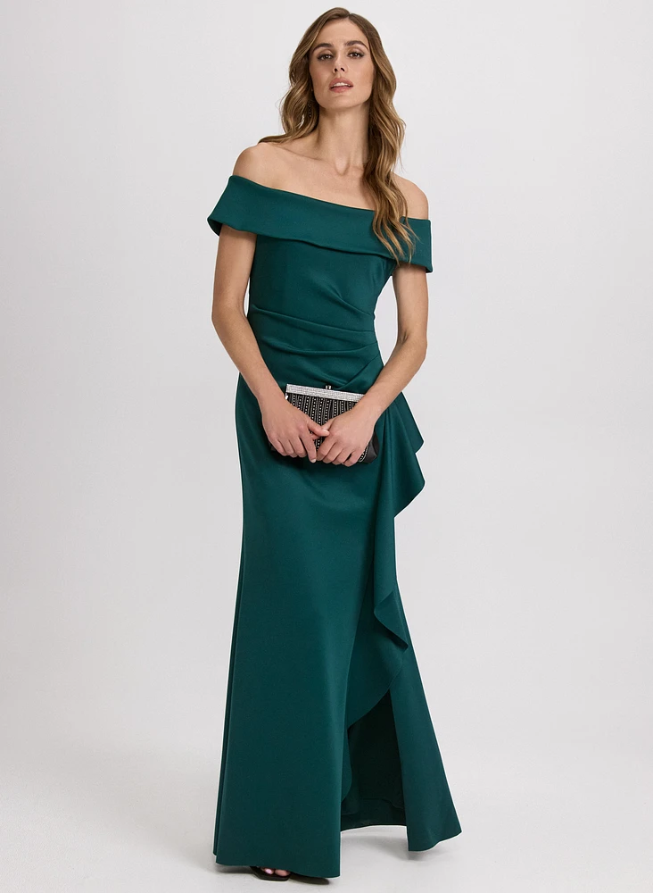 Off-Shoulder Waterfall Ruffle Dress