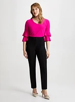 Flounce Sleeve Top & Slim Leg Pants